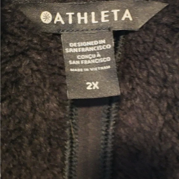Athleta Sherpa Bomber Jacket 2X Black Zip Up Westbound Cozy Layer Lagonlook Fall - Picture 7 of 12